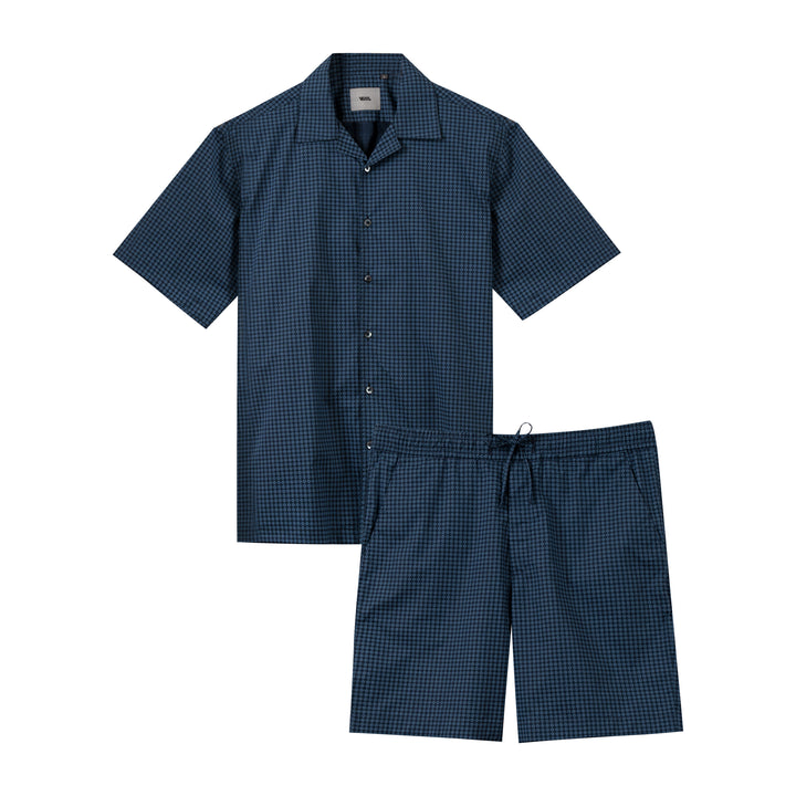 Steel Blue Camp Collar Graphic Shirt & Short set